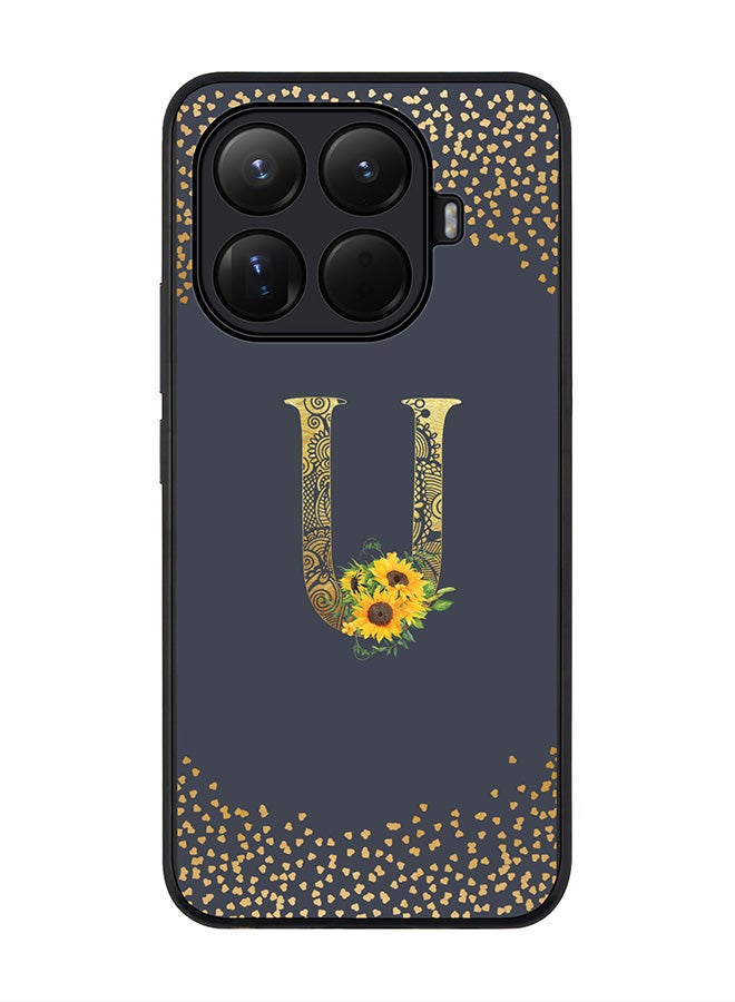 For Xiaomi 15T Pro Case,Slim fit Camera Protection, Shockproof Thin Phone cover  - Custom Floral Monogram - U  (Grey )